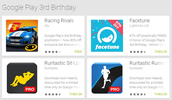 กูเกิลฉลอง Google Play อายุครบ 3 ปี จัดโปรลดราคาแอพฯ - หนังสือ