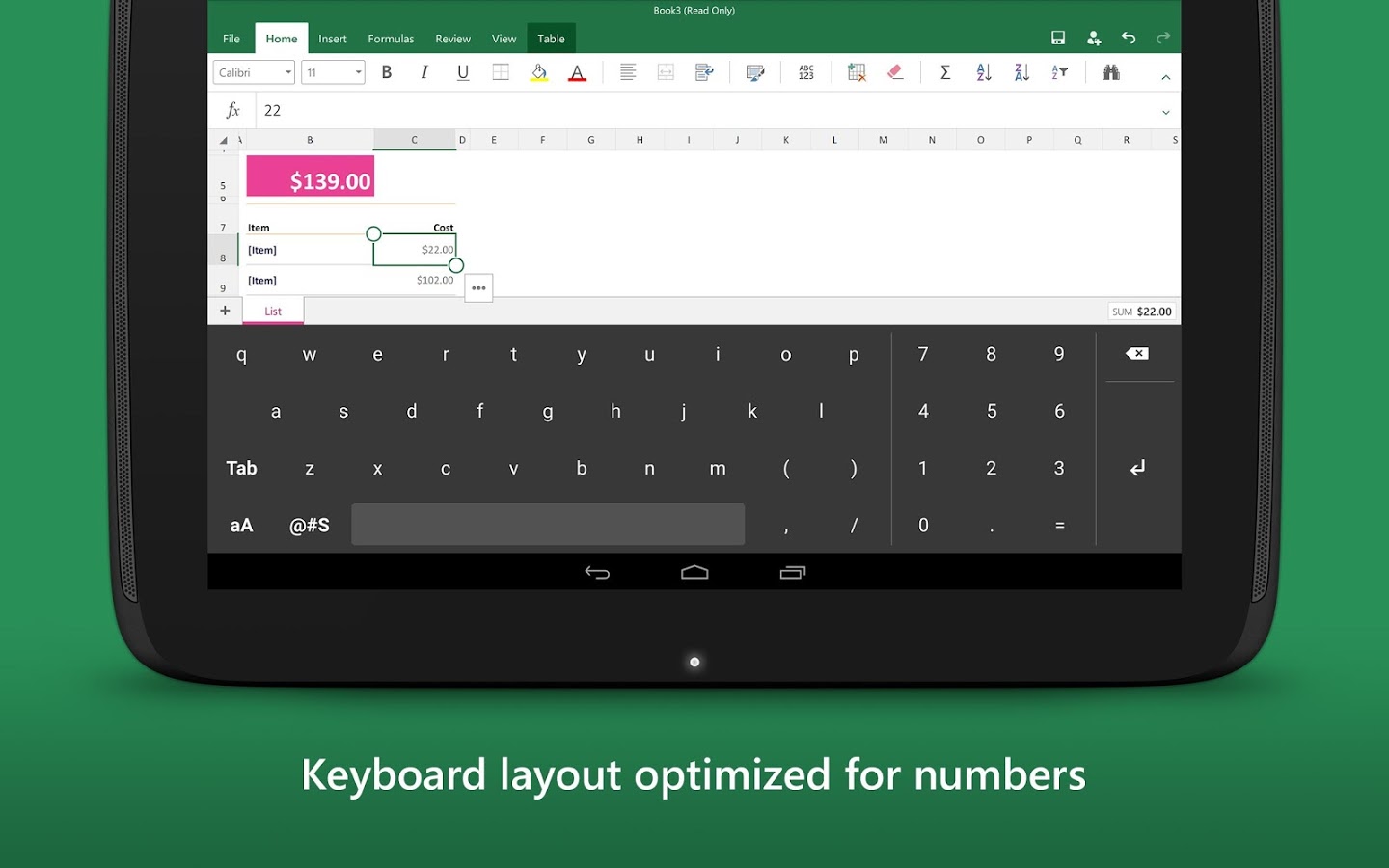 Keyboard for Excel แอพฯ คีย์บอร์ด Android  สนับสนุนผู้ใช้งาน Excel โดยเฉพาะ